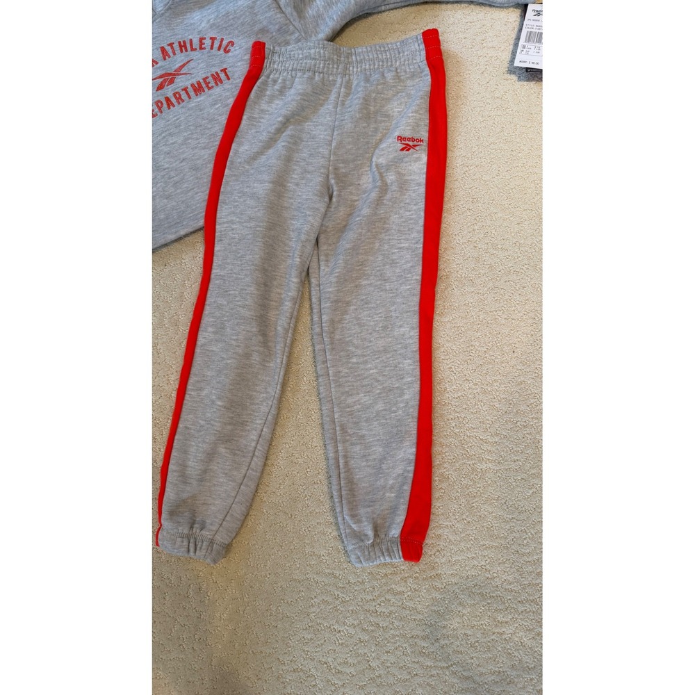 Reebok Hoodie Jogger Set Kids Size 6 Grey Red NEW 2-Piece Athletic Sweatsuit